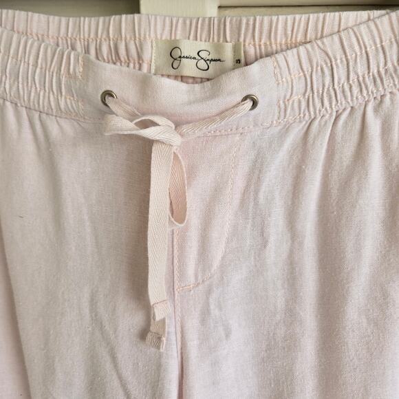 Jessica Simpson Linen Blend Elastic Drawstring Waist Cream Pants Size Small - Picture 7 of 9